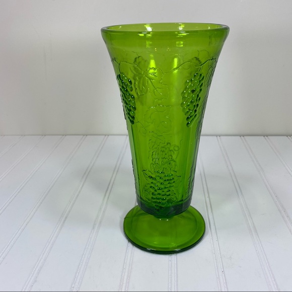 Indiana green glass grape motif footed vase - Picture 2 of 6